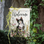 Spring Cat Garden Flag Floral Tuxedo Cat Garden Flags for Outside Summer Flower Outdoor Flag Small Farmhouse Welcome Yard Flag 12x18 Double Sided