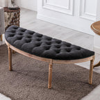 chairus 55" Button Tufted Semi-Circle Dining Bench Linen Halfmoon Entryway Bench Comfy Upholstered Bench Seat for Bay Window/Bedroom End of Bed/Living Room/Indoor, Charcoal Black