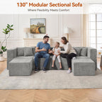 MONVANE Modular Sectional Cloud Couch for Living Room - 130'' 6 Seater Convertible Chenille Couches Set with Ottoman, No Assembly Compression Sofas, Comfy Floor Sofa with Memory Foam, Light Grey