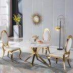 45" Marble Round Dining Table for 4 People, Modern Pedestal Kitchen Table with Mirrored Stainless Steel Cross Base & Faux Marble Top, Luxury Circle Dinner Table for Dining Room, Kitchen, Living Room