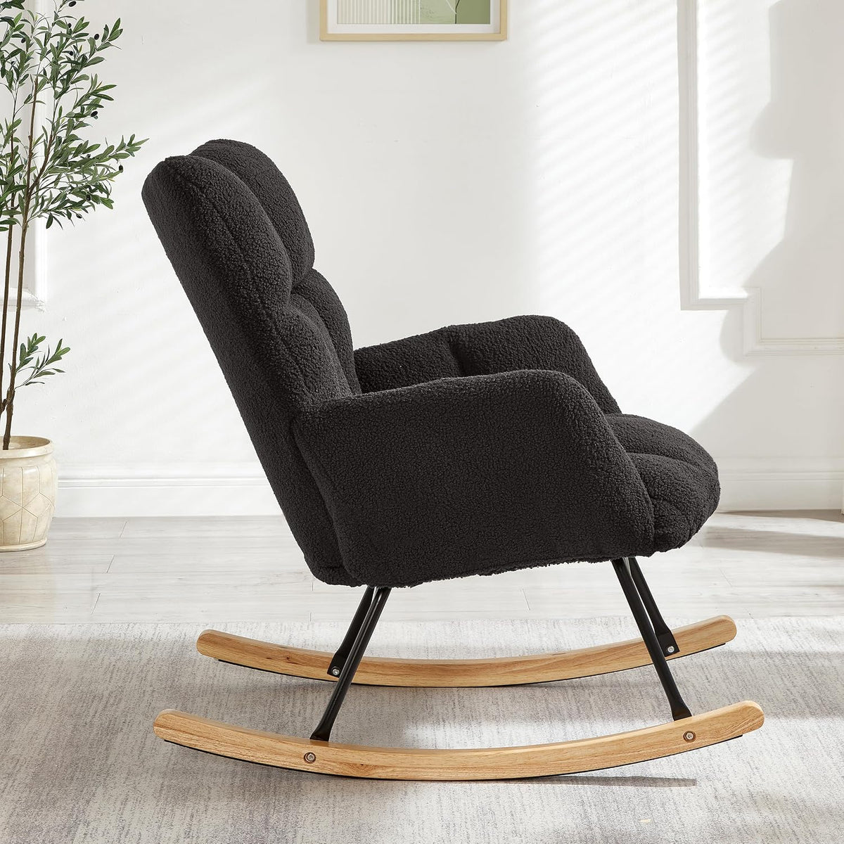 Adulto Bedroom Rocking Chair Indoor Outdoor Teddy Fabric Upholstered G,A3 | Ergonomic high back and armrests for comfort; soft teddy fabric upholstery with polyester fill; sturdy metal frame and r