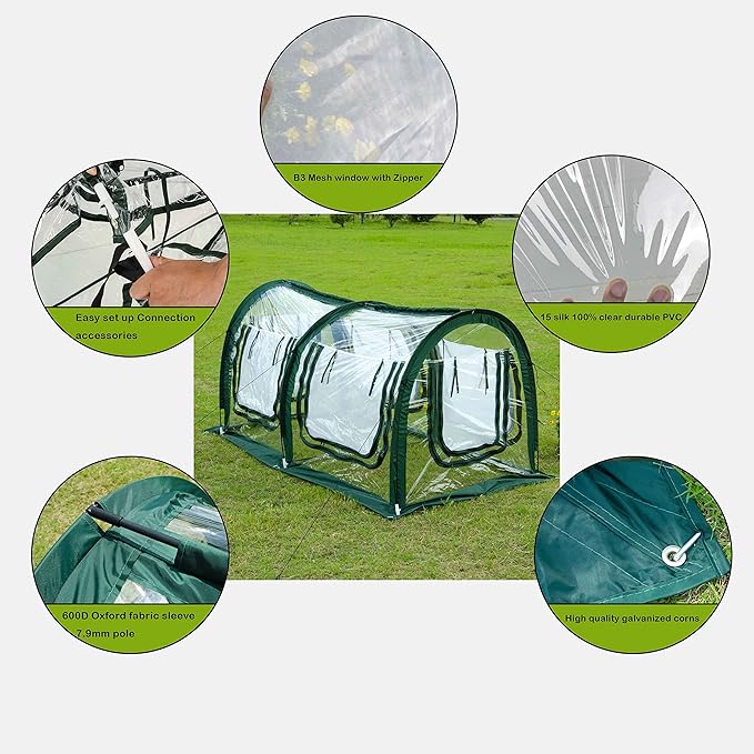 Poray Pop Up Tunnel Greenhouse Tent,Portable 78.8''Long Greenhouse Gardening Flower House ,Plant Sunshine Room with PVC Cover for Protecting Plant from Cold Frost & Birds Insects with Zipper up Mesh