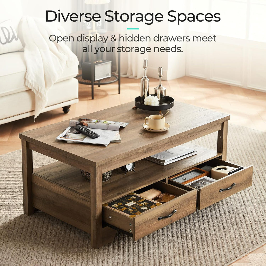 LINSY HOME Farmhouse Coffee Table Sets 3 Pieces, Wood Living Room Table Set Include 41" Coffee Table, End Table Set of 2, Brown