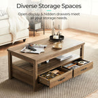 LINSY HOME Farmhouse Coffee Table Sets 3 Pieces, Wood Living Room Table Set Include 41" Coffee Table, End Table Set of 2, Brown