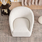 KINWELL 32" Wide No Assembly Boucle Swivel Barrel Chair, White