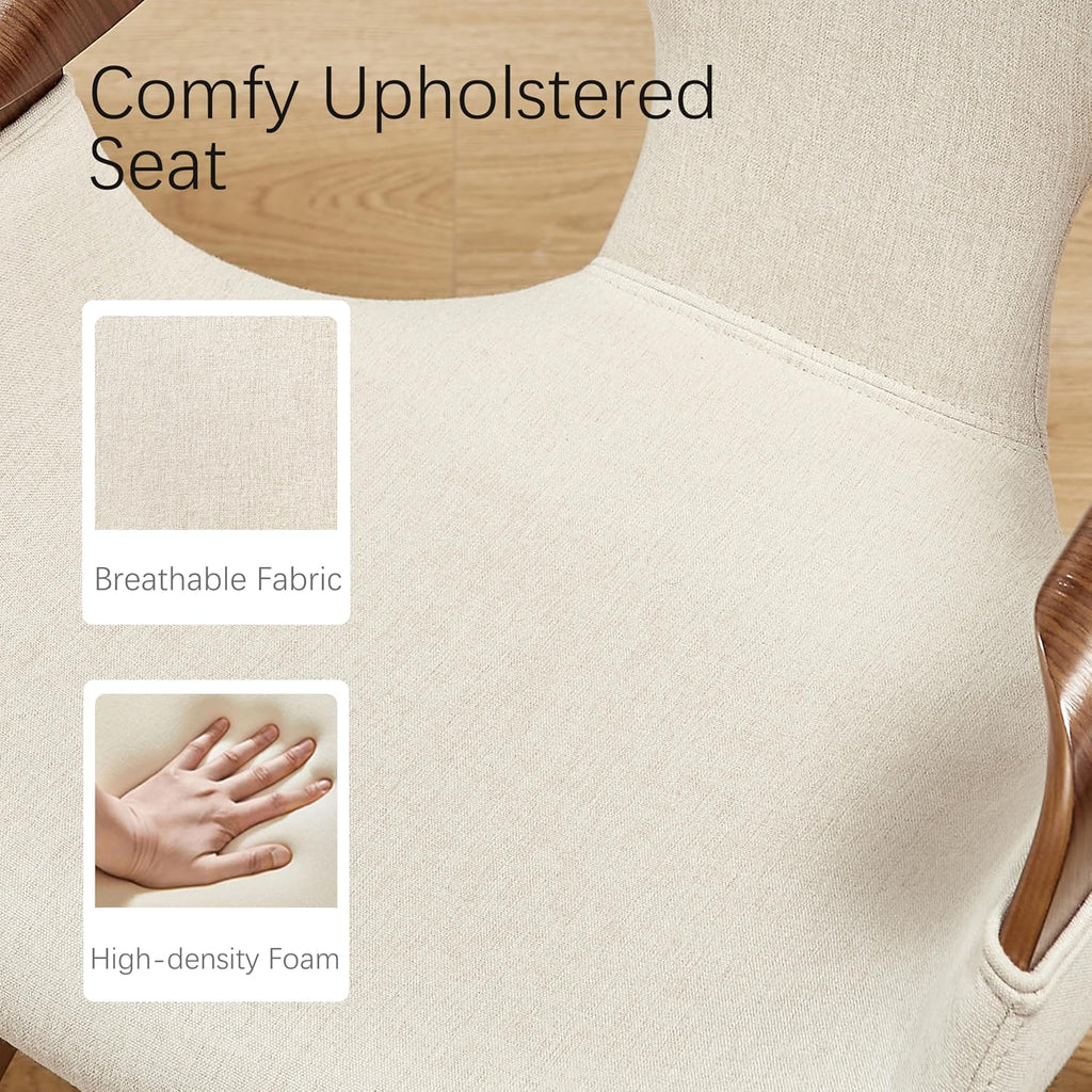 Zouron Mid-Century Swivel Dining Chair, Fabric Upholstered Accent Chairs with Bentwood Arms & Legs, Padded Armchair with Backrest for Kitchen, Dining Room, Living Room, Beige