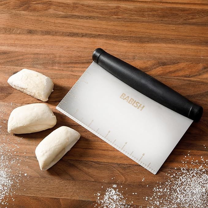 Babish Multi-Purpose Stainless Steel Scaper/Chopper with Grip, 6-Inch, Silver/Black