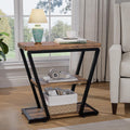 Narrow End Table for Small Spaces, 3-Tier Sofa Side Table with Storage Shelf, Wood and Metal Nightstand for Living Room Bedroom, Rustic Brown