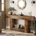 Tribesigns 63" Console Table, Farmhouse 2-Tier Entryway Table with U-Shaped Base, Narrow Long Wood Sofa Table Behind Couch Table for Living Room, Hallway, Foyer, Mix Brown