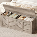 Extra Large Storage Chest, Storage Bench with 2 Safety Hinges | 51.2" Storage Trunk Supports 330 lb, Wooden Farmhouse Blanket Storage for Bedroom, living room, entryway, Greige