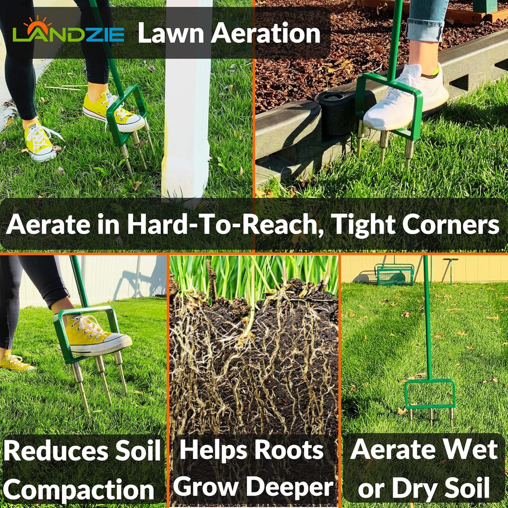 Landzie Lawn Aerator Replacement Tines - Set of 3 Spike Tines for Aerator Lawn Tool - 3 Heavy Duty Stainless Steel Manual Lawn Aerator Add-on Spike Tines for Compacted Soil - Manual Hand Coring Tool