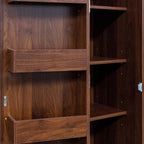 Kitchen Pantry Cabinet with 6 Shelves & 6 Side Racks, 2 Adjustable Shelves Storage Cabinet, Tall 71" Wood Pantry for Kitchen Bathroom, Walnut