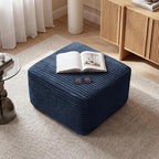 27.6" Floor Ottoman, Plush Corduroy Ottoman Foot Rest for Couch in a Box, Compressed Soft Foam Footrest No Assembly Require, Large Square Footstool for Living Room, Bedroom, Blue
