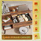 WLIVE Coffee Table with Storage & Lifting Top for Living Room, 21" Small Lift Top for Small Space Apartment, 31" Wooden Multifunctional Coffee & Dining Center Table for Home Office Work, Rustic Brown