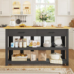Kitchen Island with Storage for Kitchen Dining Room (Black) | Charging outlet, 2 Drawers and 6 Hook