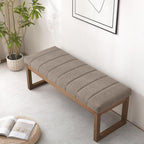 Zihanhome 52.7" Bedroom Bench for End of Bed, Modern Upholstered Teddy Fabric Entryway Bench & Dining Bench, Footrest Stool Bench with Solid Wood Frame for Bedroom, Living Room (Dark Brown)