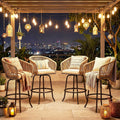 YITAHOME 27" Bar Stools Set of 4 with Arms & Cushions, 360° Swivel Outdoor Bar Stools, All Weather Counter Height Bar Stools Set of 4 with Curved Back for Backyard, Kitchen Island, Dining Room, Beige