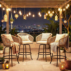 YITAHOME 27" Bar Stools Set of 4 with Arms & Cushions, 360° Swivel Outdoor Bar Stools, All Weather Counter Height Bar Stools Set of 4 with Curved Back for Backyard, Kitchen Island, Dining Room, Beige