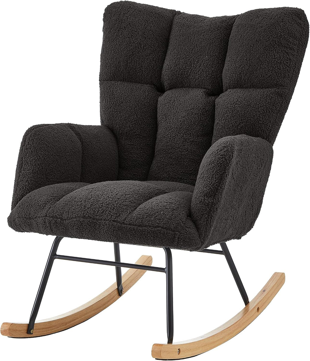 Adulto Bedroom Rocking Chair Indoor Outdoor Teddy Fabric Upholstered G,A3 | Ergonomic high back and armrests for comfort; soft teddy fabric upholstery with polyester fill; sturdy metal frame and r