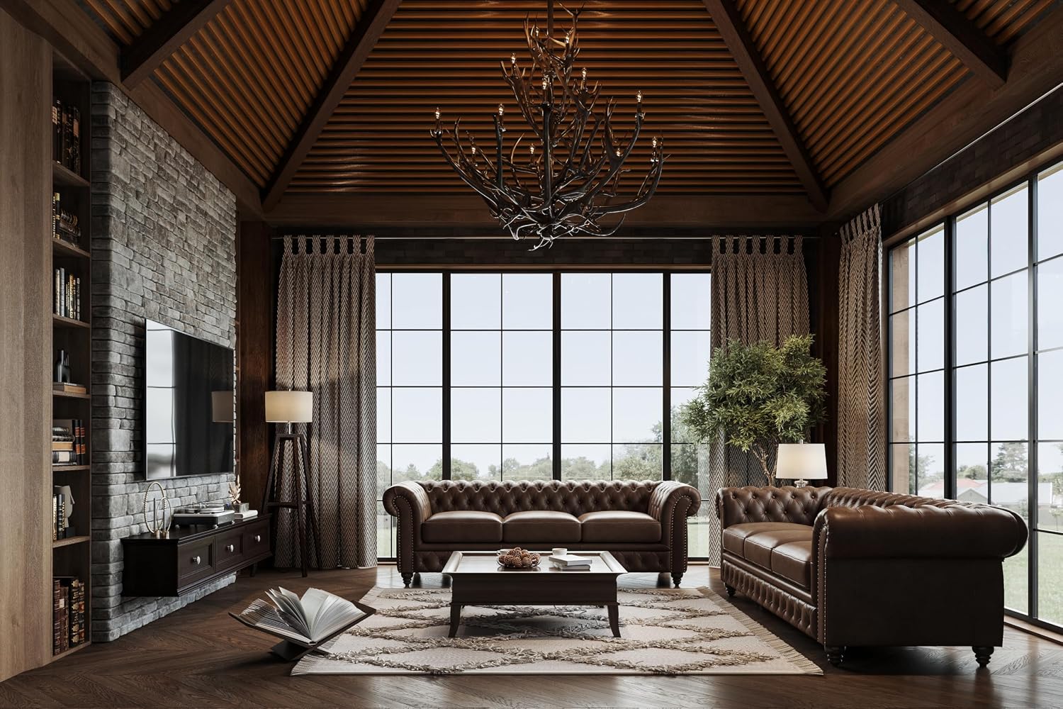 Valencia Parma 92" Leather Chesterfield Sofa, Premium Leather Upholstery, 3 Seater with Button-Tufted Back, Solid Wood Feet, Mid-Century Modern Design for Living Room (Lipari Chocolate)