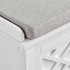 Coventry Modern Entryway Bench with Cushion – 45-Inch Storage Bench with 3 Cubbies, Adjustable Shelves & Decorative Side Panels for Mudroom or Hallway Seating by Alaterre Furniture (White)