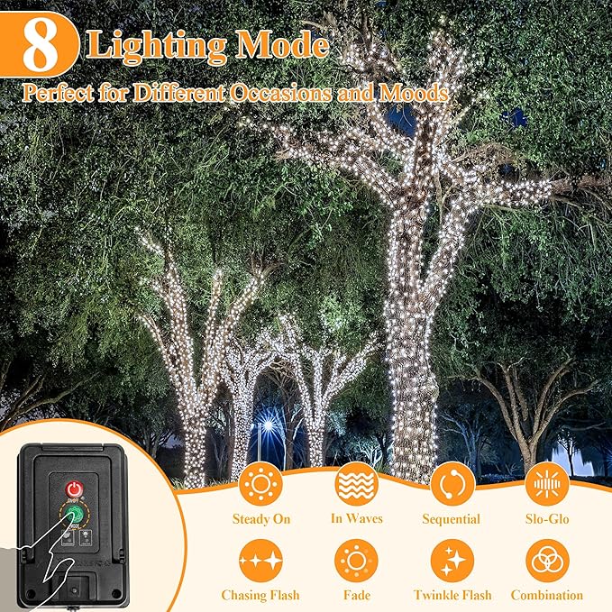 2 Pack Solar String Lights Total 240LED 80FT, IP67 Waterproof Solar Lights for Outside with 8 Modes, Upgraded Solar Panel Fairy Lights for Garden Party Wedding Decorations (Cool White) …