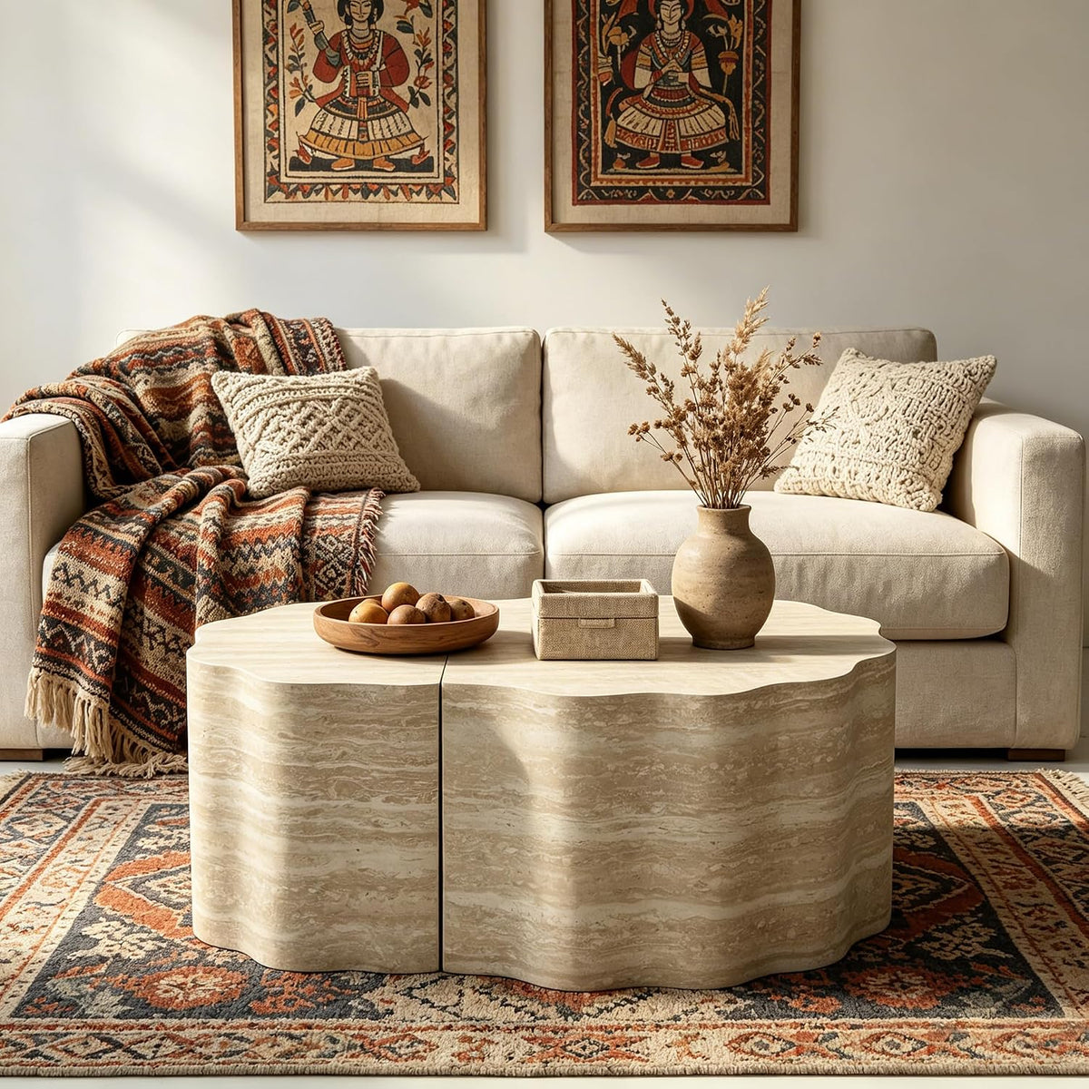 40" Nesting Set Living Room Coffee Tables, Accent Tea Table with Wooden Frame, Center Table Pre-Assembled for Apartment Balcony and Office Spaces, Beige