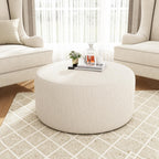 Merax 30.25" Modern Upholstered Round Corduroy Ottoman, Multifunctional Extra Seat, Side Table, Foot Rest, Stuffed Pouf Footstool for Living Room Bedroom, Beige