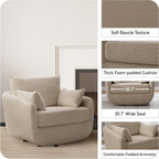 360° Swivel Accent Armchair, 39.3" Oversized, Sherpa Boucle Fabric Sofa Chair with Removable Back & Arm Pillows, Swivel Chair with Cozy Soft Padded (1, Camel)