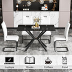 47.24 Inch Rectangular Glass Dining Table Modern Kitchen Glass Top Table for 4 with Black Metal Legs, Clear Dining Table Kitchen Table for Home Office Dining Room