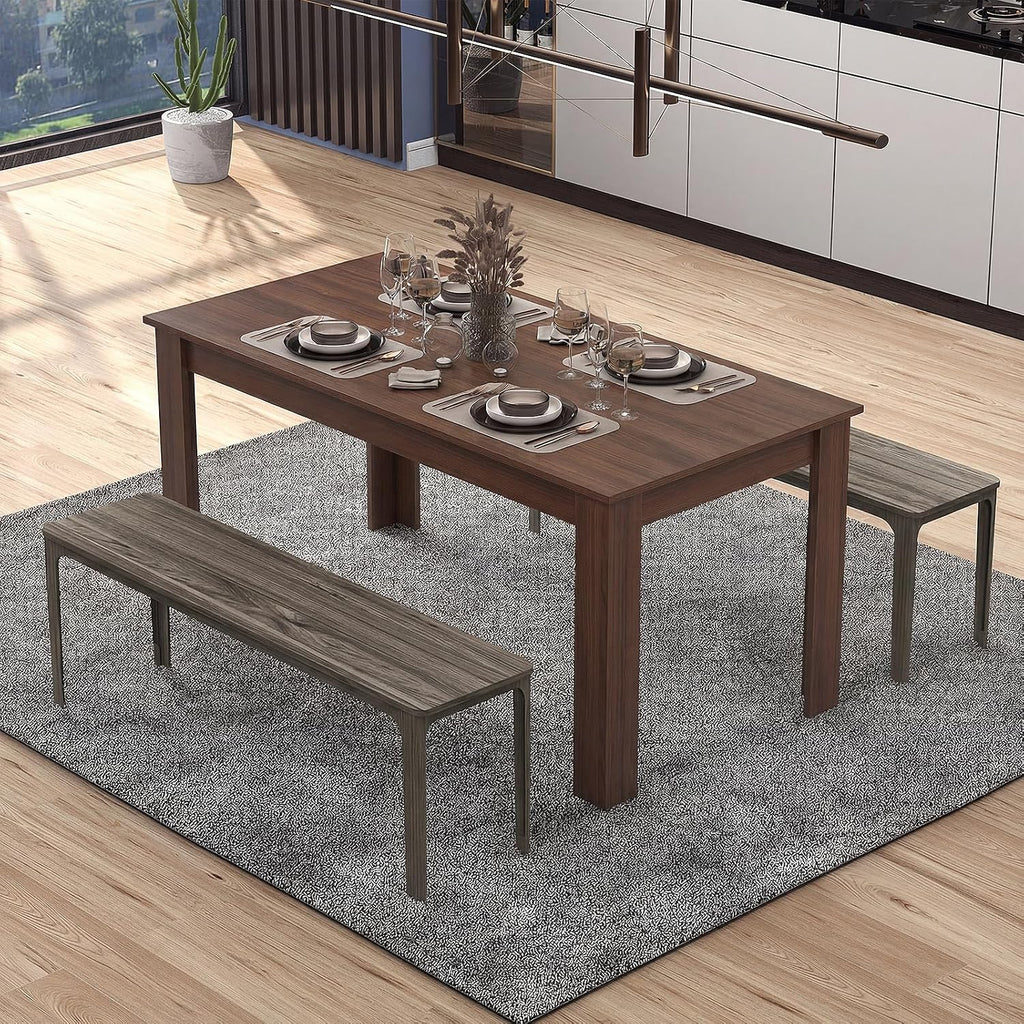 COSTWAY Dining Table for 4-6 People, 63” Rectangular Dining Room Table, Farmhouse Dinette Table with Large Computer Workstation, Modern Kitchen Table for Apartment, Living Room, Restaurant (Walnut)