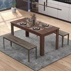 COSTWAY Dining Table for 4-6 People, 63” Rectangular Dining Room Table, Farmhouse Dinette Table with Large Computer Workstation, Modern Kitchen Table for Apartment, Living Room, Restaurant (Walnut)