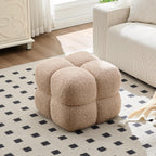Zesthouse Square Pouf Ottomans Set of 2, Modern Vanity Chair for Bedroom | Sherpa Fabric Foot Rest for Couch, Upholstered Tufted Footstool, Poofy Ottoman Seat for Living Room Dorm, Fluffy Ottoman Tan