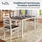 PHI VILLA Dining Table Set for 4, Solid Wood Kitchen Table and Chairs | Solid Rubber Wood, Space Saving, Farmhouse Design, Easy Assembly, Small Kitchen Table Set for Apartment, Black Walnut&Wihte