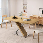 Expandable Natural Wood Dining Table for 4-6, Extendable 47-63 Inch Scratch-Resistant Rectangle Dining Table with MDF Table Top and Stainless Steels X-Shape Base for Living Room Kitchen