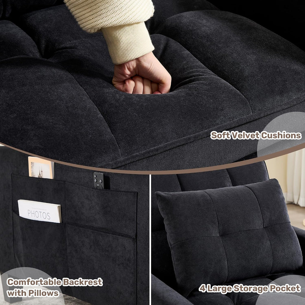 Convertible Sleeper Chair, 3 in 1 Sleeper Chair Bed Pull Out Sofa Bed Chairs, Single Sofa with Adjustable Backrest for Adults Reading Living Room, Bedroom, Velvet Black