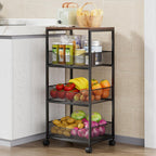 HapiRm Fruit Basket Kitchen Cart - 4-Tier Rolling Storage Cart with Wheels, Fruit Vegetable Basket with Wood Top, Pantry Utility Kitchen Organizer for Fruit Potato Onion Vegetable Bread Snack