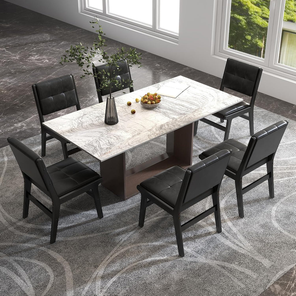 civama Faux Leather Dining Chairs Set of 6, Dining Room Armless Kitchen Chairs with Comfy Back, Solid Wood Frame & Upholstered Cushion for Living Room, Cafe and Restaurant, Black