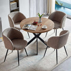 NORDICANA 5 Piece Dining Table and Chair Set, 37-Inch Engineered Wood Round Table Set, Light Brown Fuzzy Sherpa Armchairs with Black Metal Leg for Small Spaces