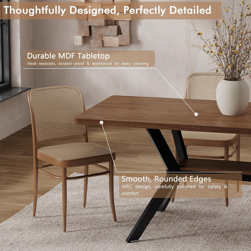 MECHYIN 55"-71" Extendable Dining Table for 4-8 with Built-in Flip Leaf | Kitchen Table, Space Saving Modern Design with Storage Shelf & Sturdy Metal Legs for Kitchen,Living Room & Small Apartments