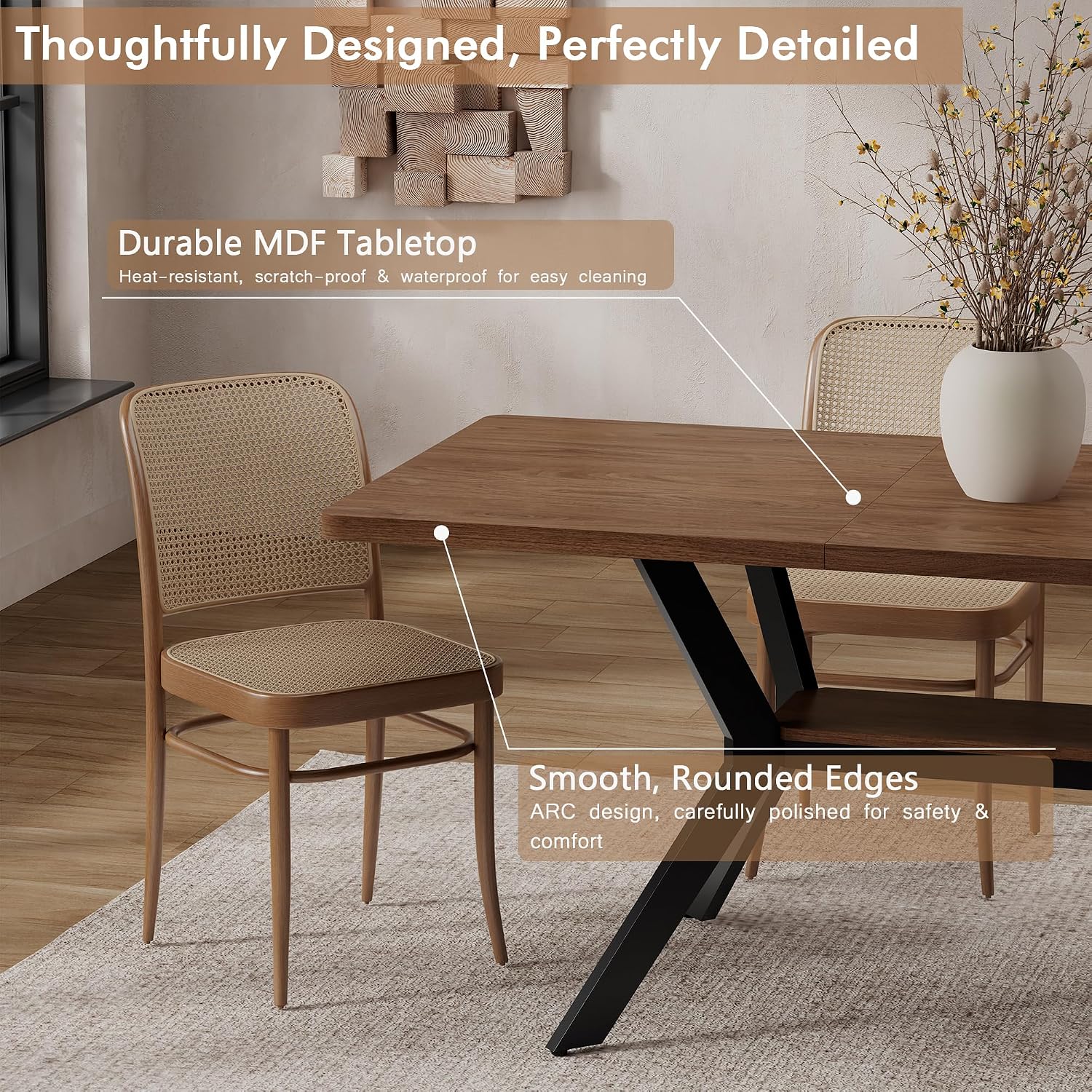 MECHYIN 55"-71" Extendable Dining Table for 4-8 with Built-in Flip Leaf | Kitchen Table, Space Saving Modern Design with Storage Shelf & Sturdy Metal Legs for Kitchen,Living Room & Small Apartments