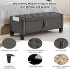 Aoowow Linen Bedroom Ottoman Bench with Storage,Tufted Bed End Storage Benches,45" Mid Century Modern Bench with Seating and Storage for Entryway,Living Room,Window,Bedside (Dark Grey, 45")