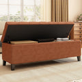 PU Storage Ottoman Bench - Leather Storage Bench End of Bed with Safety Hinges, Tufted Ottoman for Living, Dining Room, Entryway and Hallway, Brown