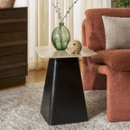 SAFAVIEH Home Collection - Fedo Tall Side Table, Beige & Black Porcelain Accent Table with Square Top, Fully Assembled (ACC2904A)