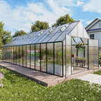 CDCASA 10x32 FT Greenhouse for Outdoors,Large Easy Assembly Thicker Aluminum Polycarbonate Greenhouses w/7 Windows, Double Door, Walk-in Green House for Outside,Patio,Backyard,Garden