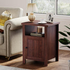 ChooChoo Farmhouse Nightstands Set of 2, Rustic Vintage End Side Table with Storage and Open Shelf, Small Bedside Tables for Bedroom, Walnut