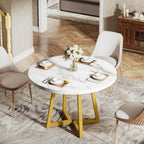 Tribesigns Round Dining Table for 2, 31.5" Modern Kitchen Table with Metal Base, Small Table for Dining Room, Small Space, Apartment, Office, Restaurant, White & Gold