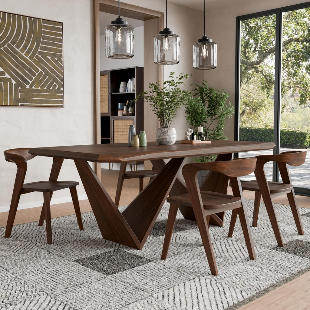 Furniture of America Nazaen III Mid-Century Modern Solid Wood 5-Piece Live Edge Dining Set – 82.5" Brown Table with Upholstered Chairs for Home Kitchen, Dinette, Rich Walnut