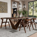Furniture of America Nazaen III Mid-Century Modern Solid Wood 5-Piece Live Edge Dining Set – 82.5" Brown Table with Upholstered Chairs for Home Kitchen, Dinette, Rich Walnut
