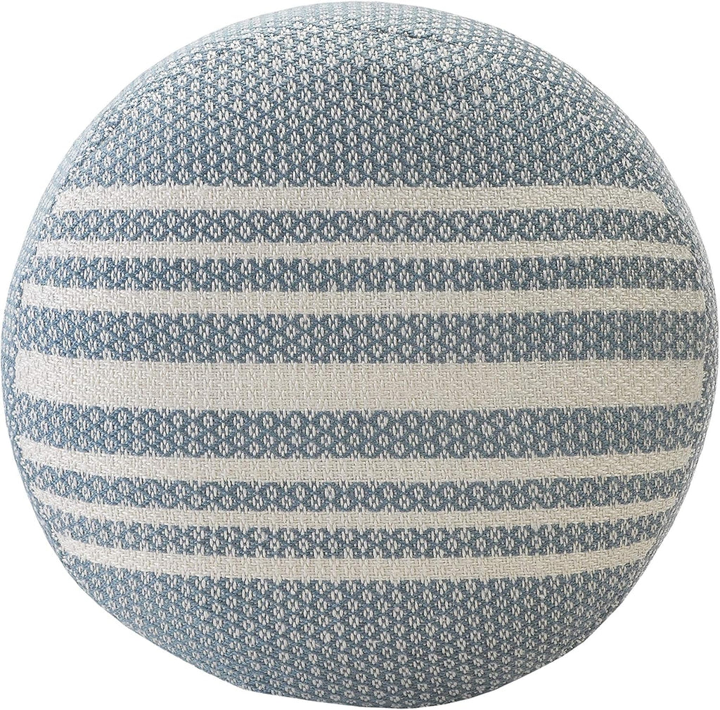 LR Home Simple Stripe Indoor Outdoor Pouf, Blue/White/Pink/Black, 20" x 20" x 20"